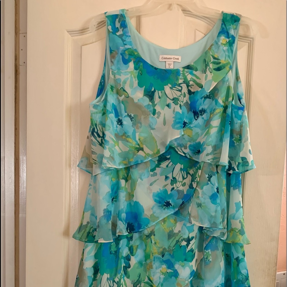 Coldwater Creek Women's Sleeveless Dress turquoise, blue green, cream 12 petite